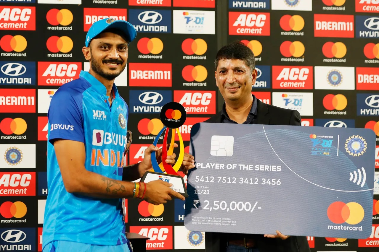 Axar Patel was named player of the series against Australia