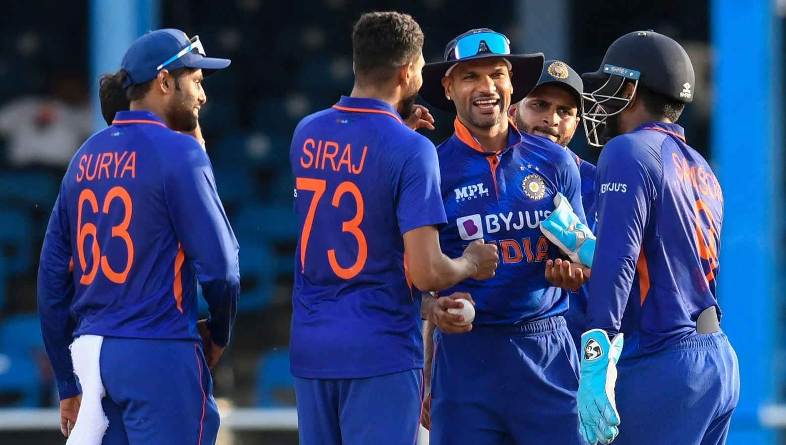 Indian players celebrating a wicket during West Indies ODIs.