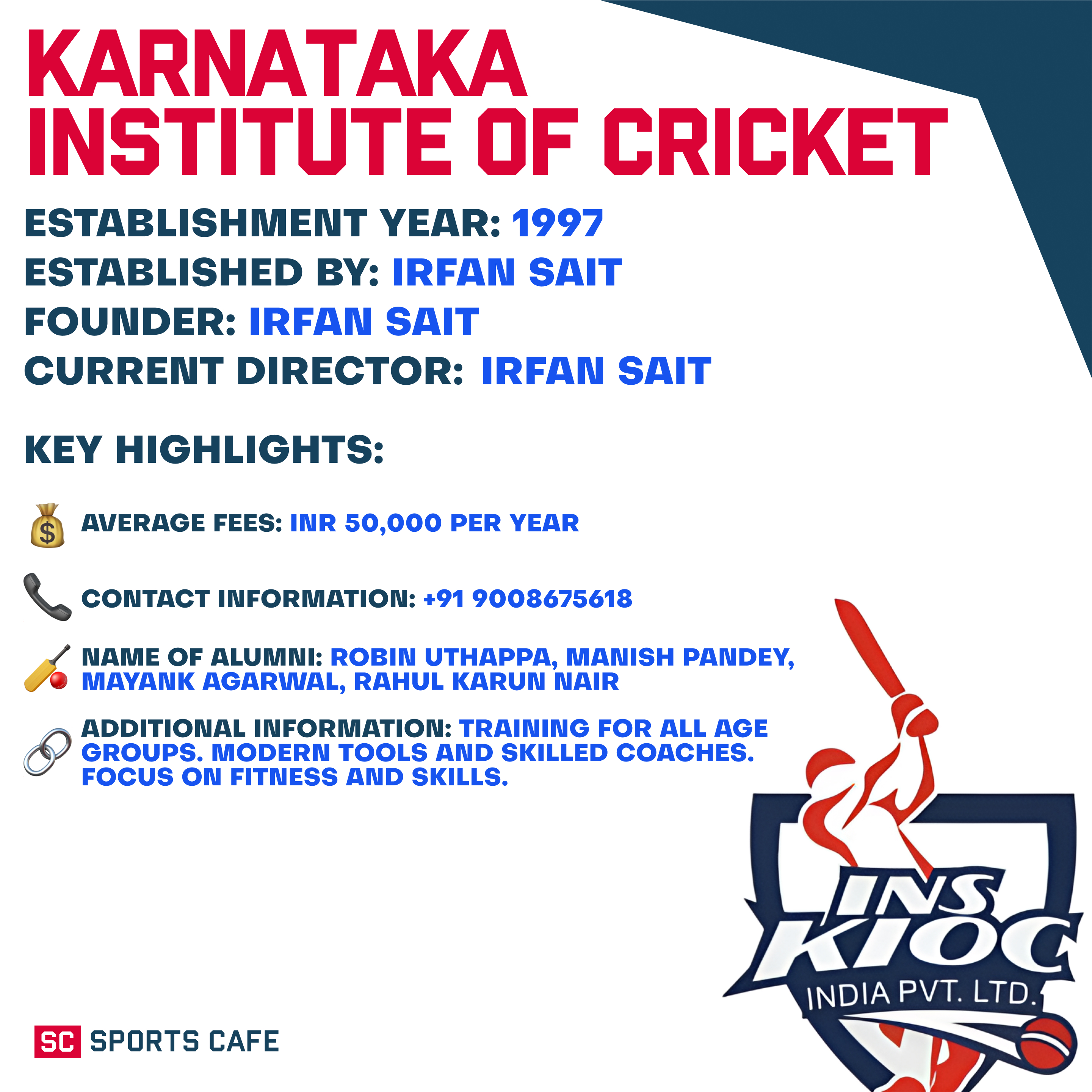 Karnataka Institute of Cricket (KIOC), Bangalore.