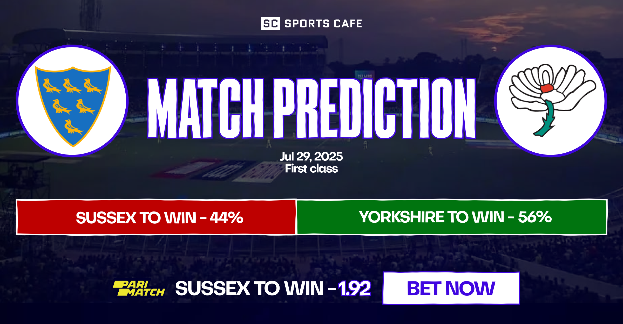 Sussex vs Yorkshire match prediction.
