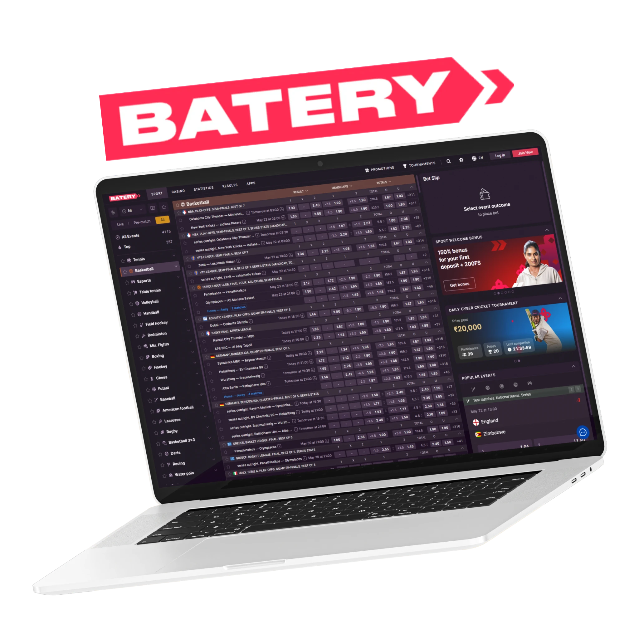 Batery offers some of the best conditions for basketball betting in India.