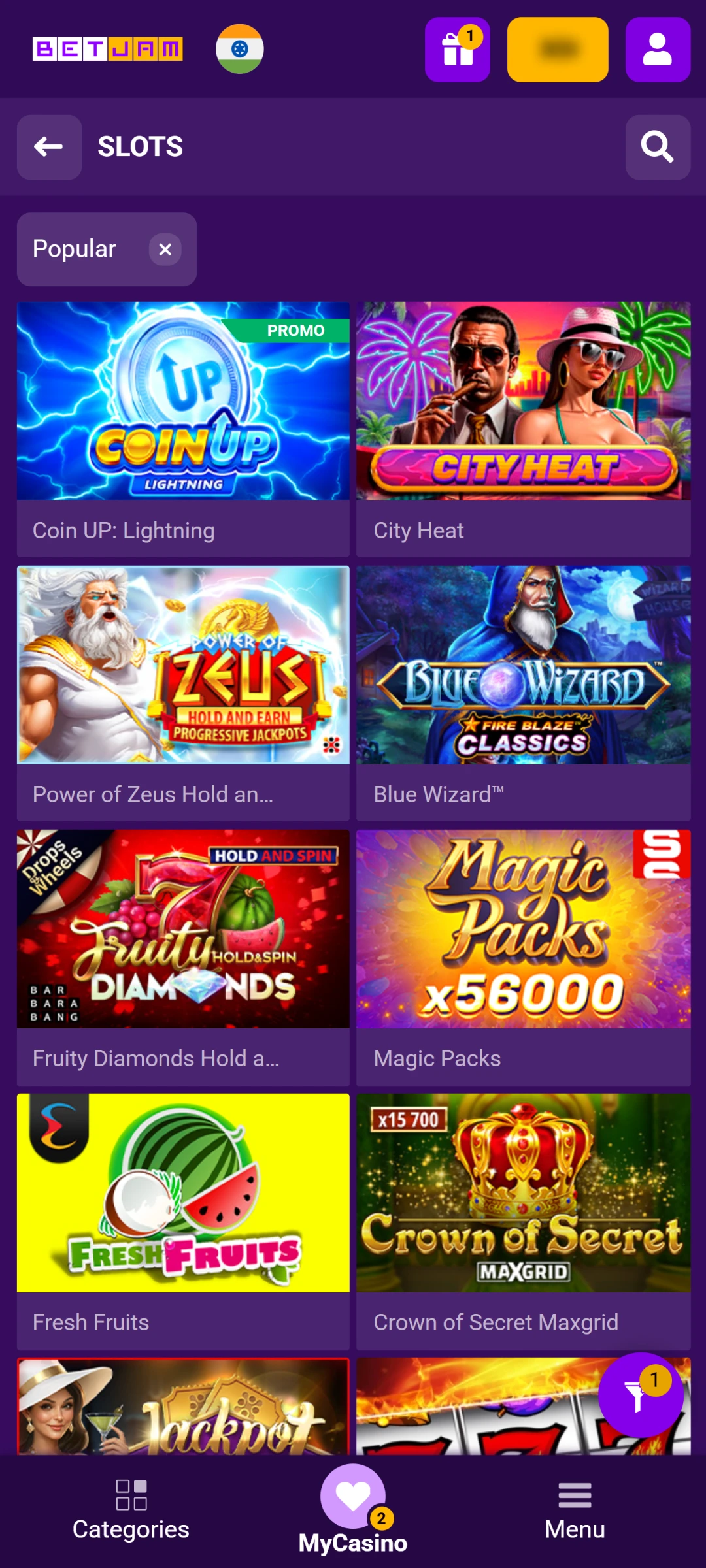 Once the deposit is made, clients can browse available games on Betjam and place bets as they wish.