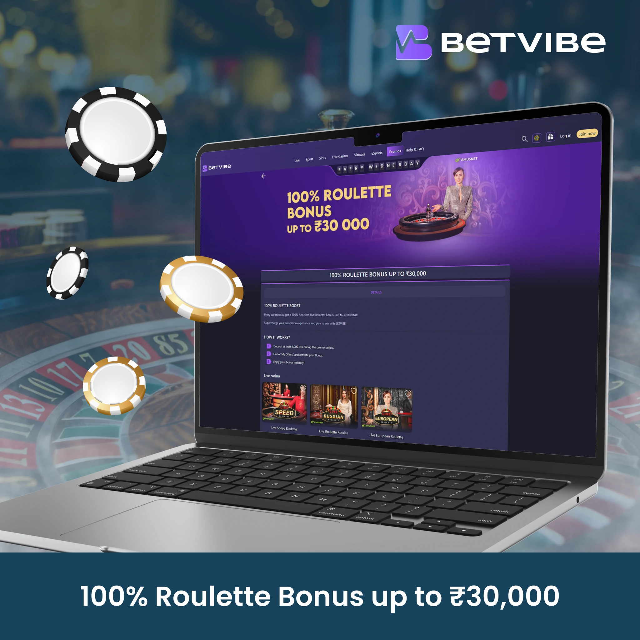 100% ROULETTE BONUS UP TO 30,000 INR.