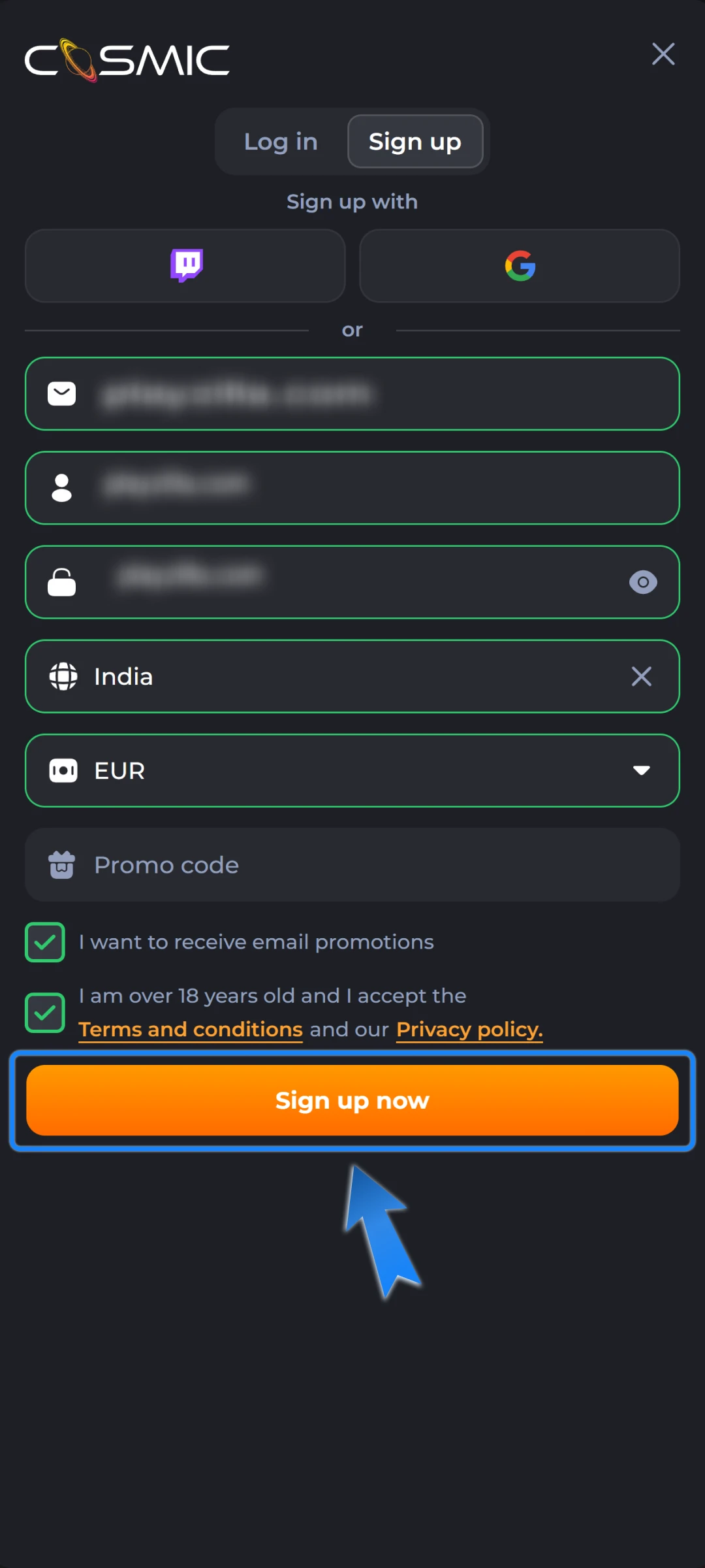 Confirm everything and complete the registration.