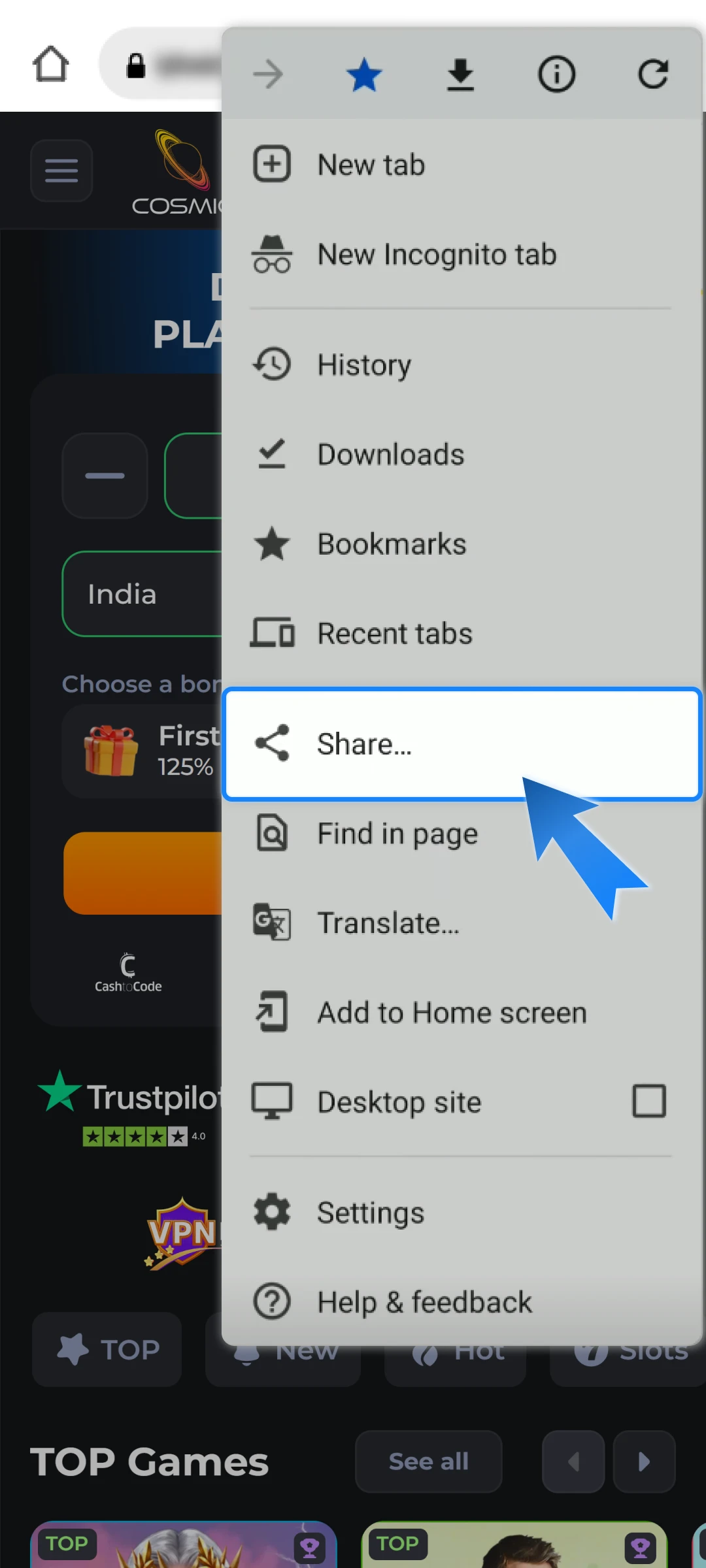 Choose the Share option from the menu.