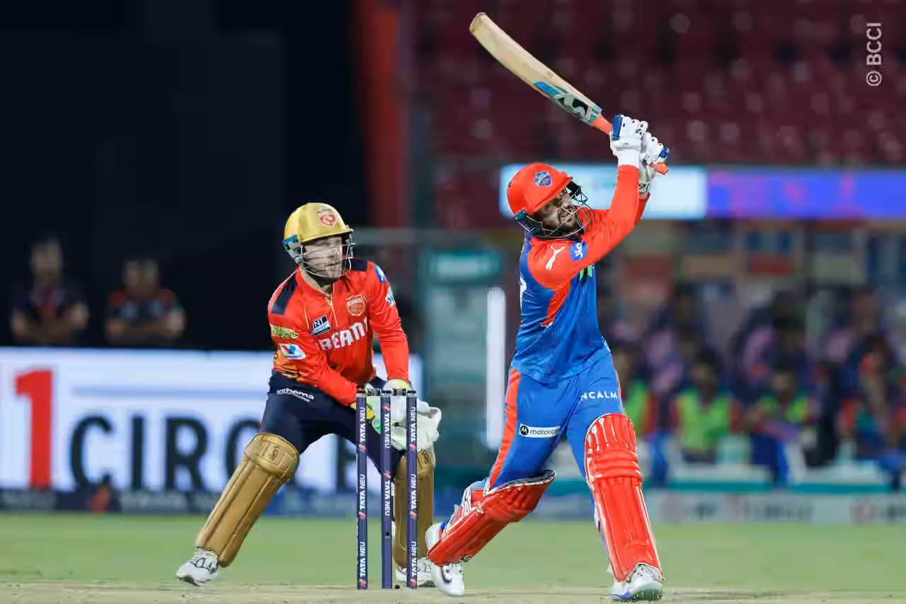 Sameer Rizvi during his half-century knock against Punjab Kinga in Jaipur on Saturday