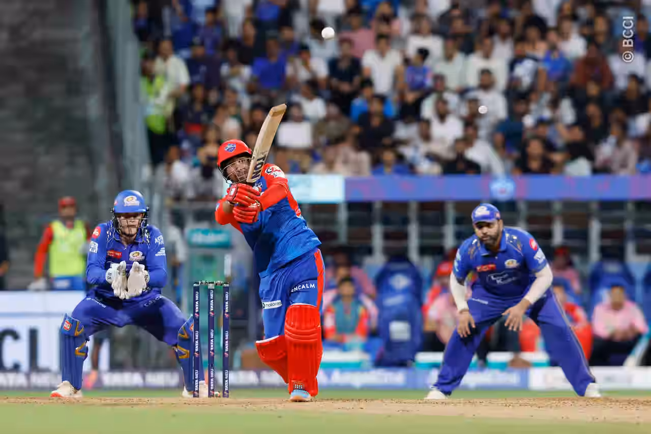Vipraj Nigam during his innings in the MI vs DC at the Wankhede Stadium in Mumbai