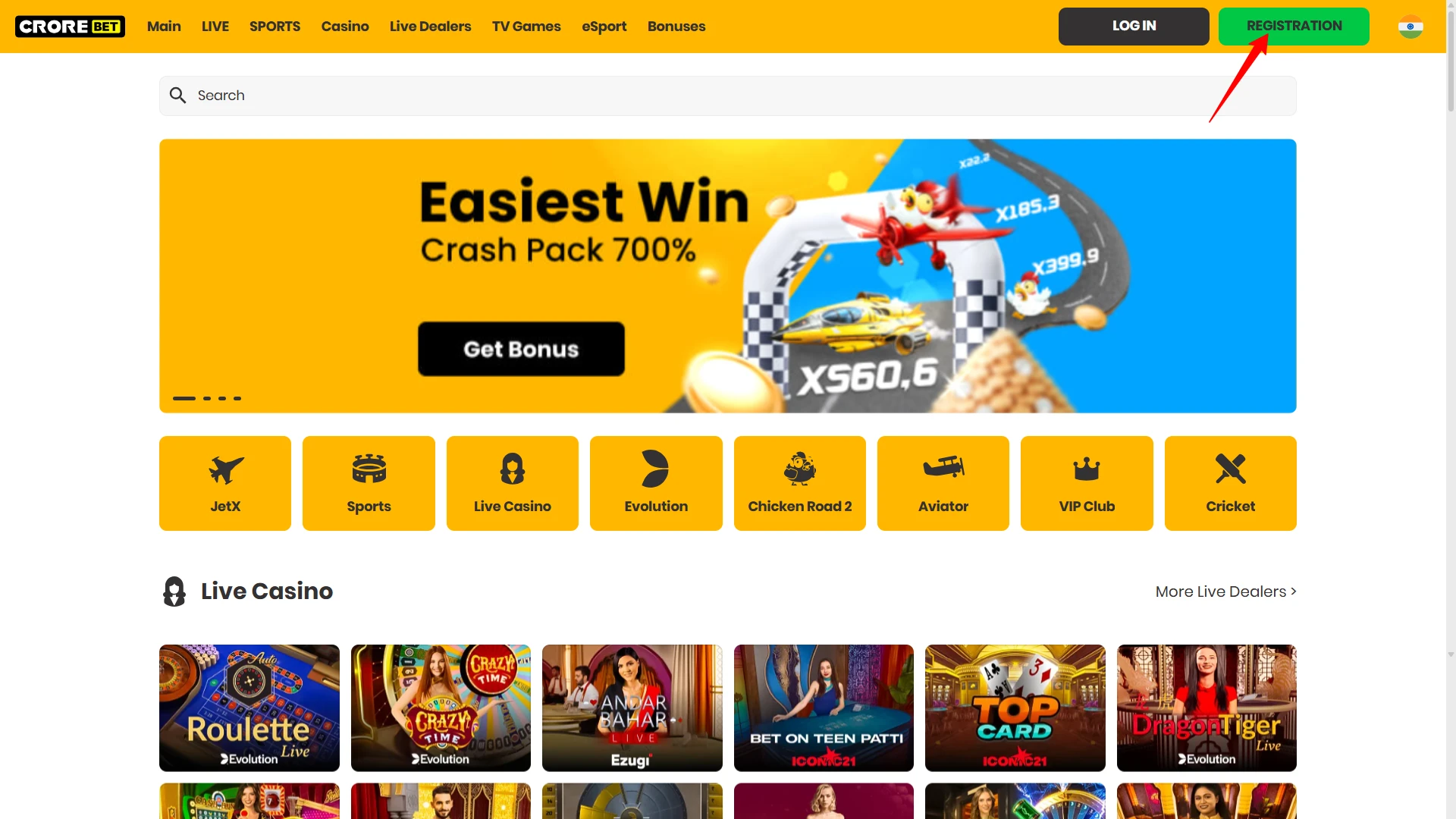 Click the registration option on the main page.