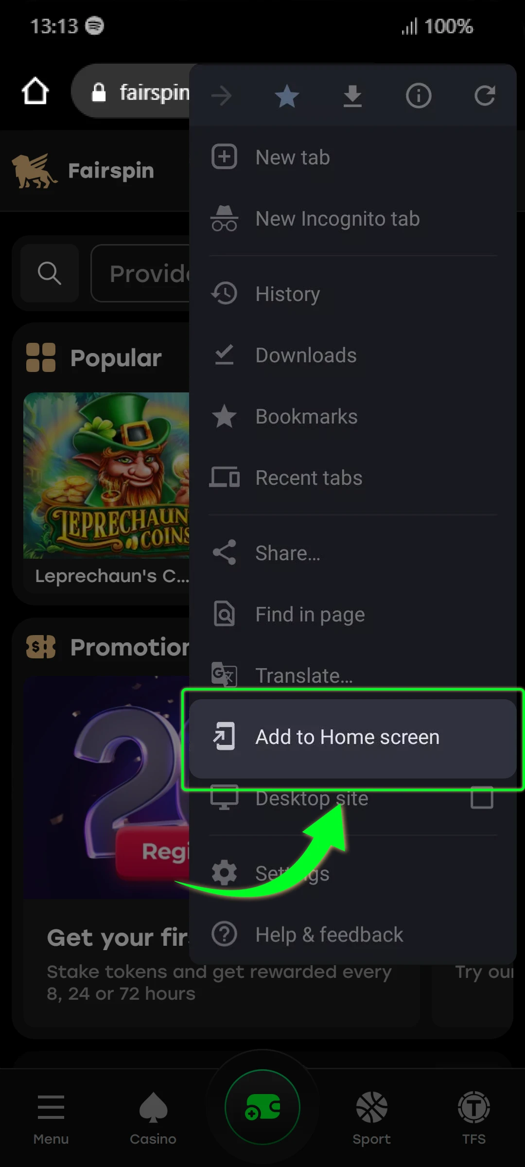 Choose “Add to Home Screen.”