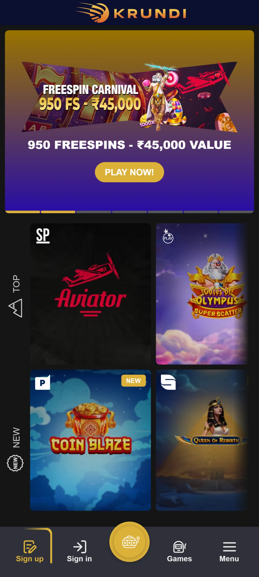 Access to the official Krundi website.