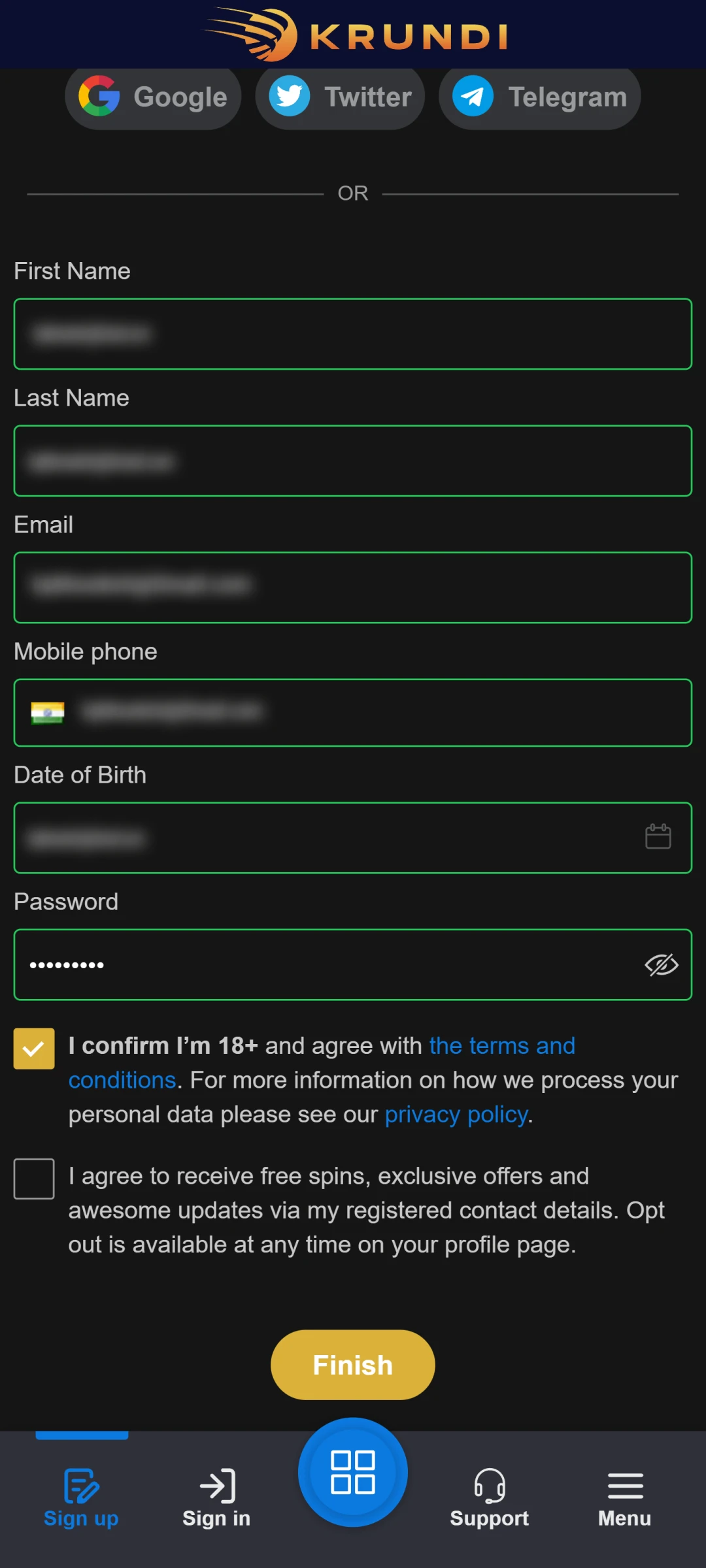 Start your registration on Krundi website.