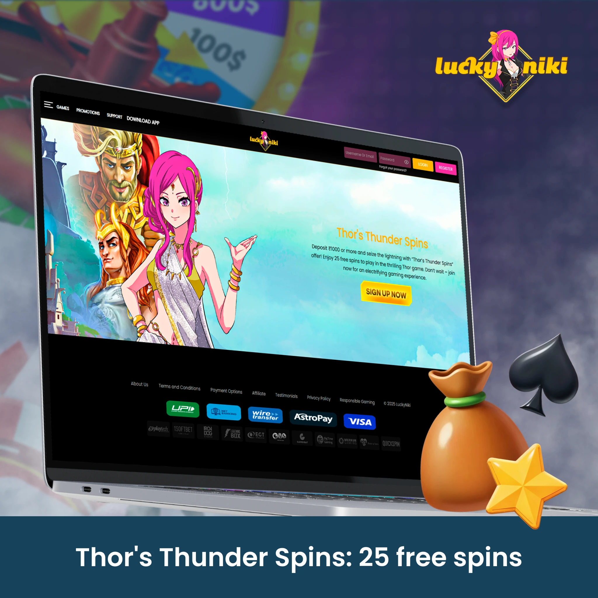 Thor's Thunder Spins: 25 Free Spins.