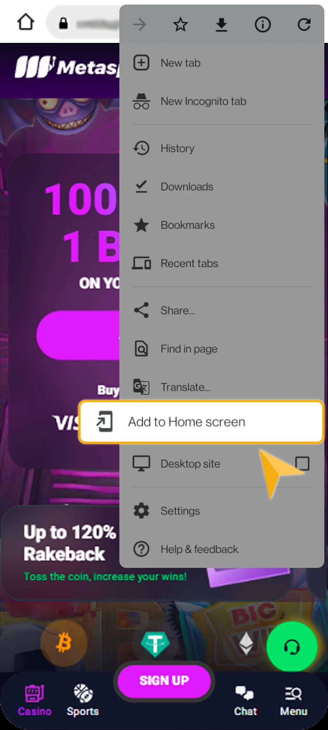 From the options, choose "Add to Home Screen".