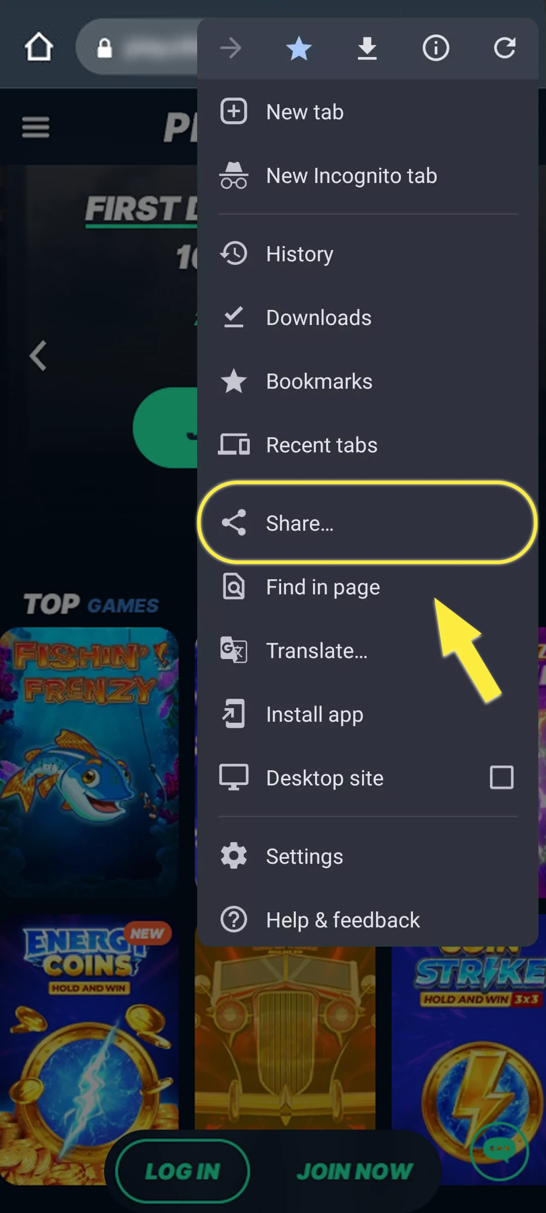 Tap the "Share" option in your browser.