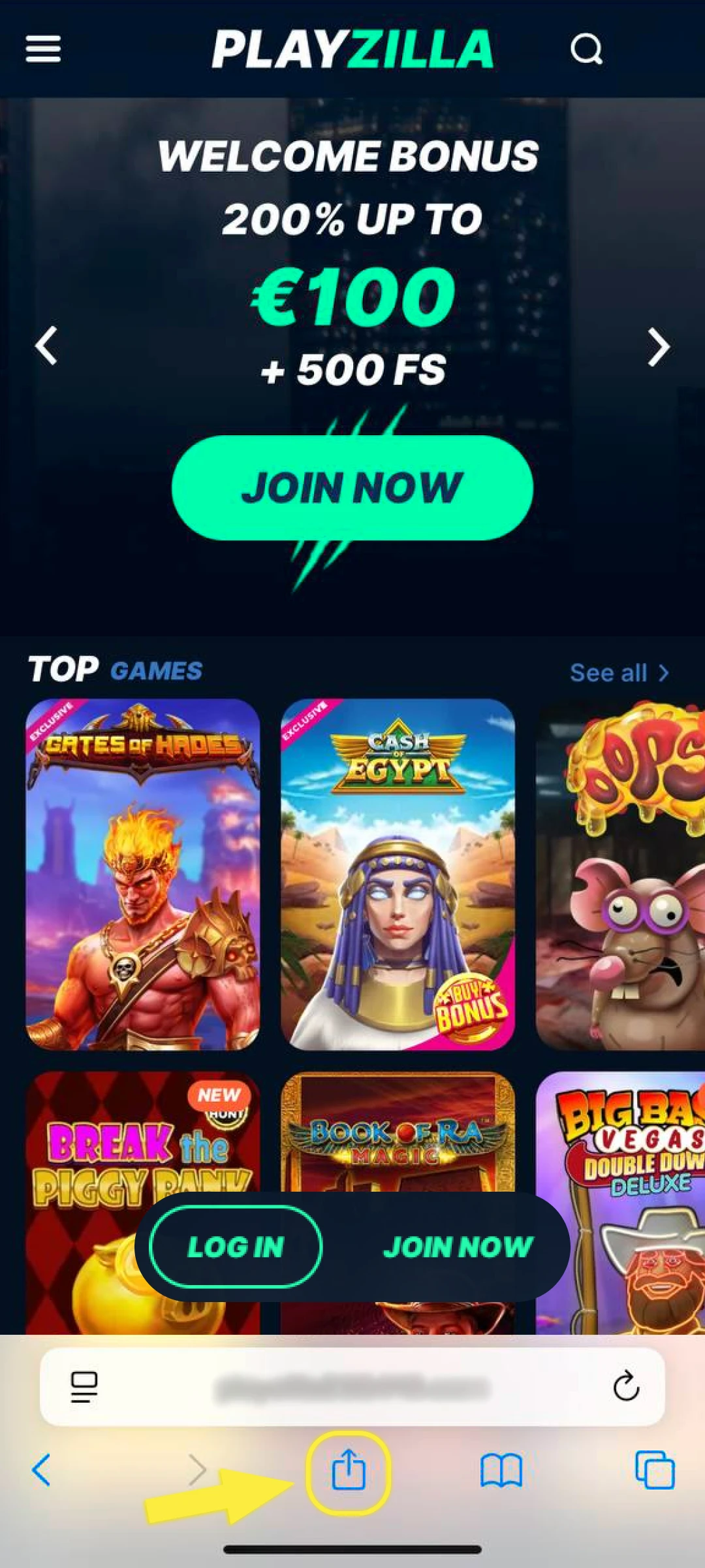 Tap the "Share" option in the browser.