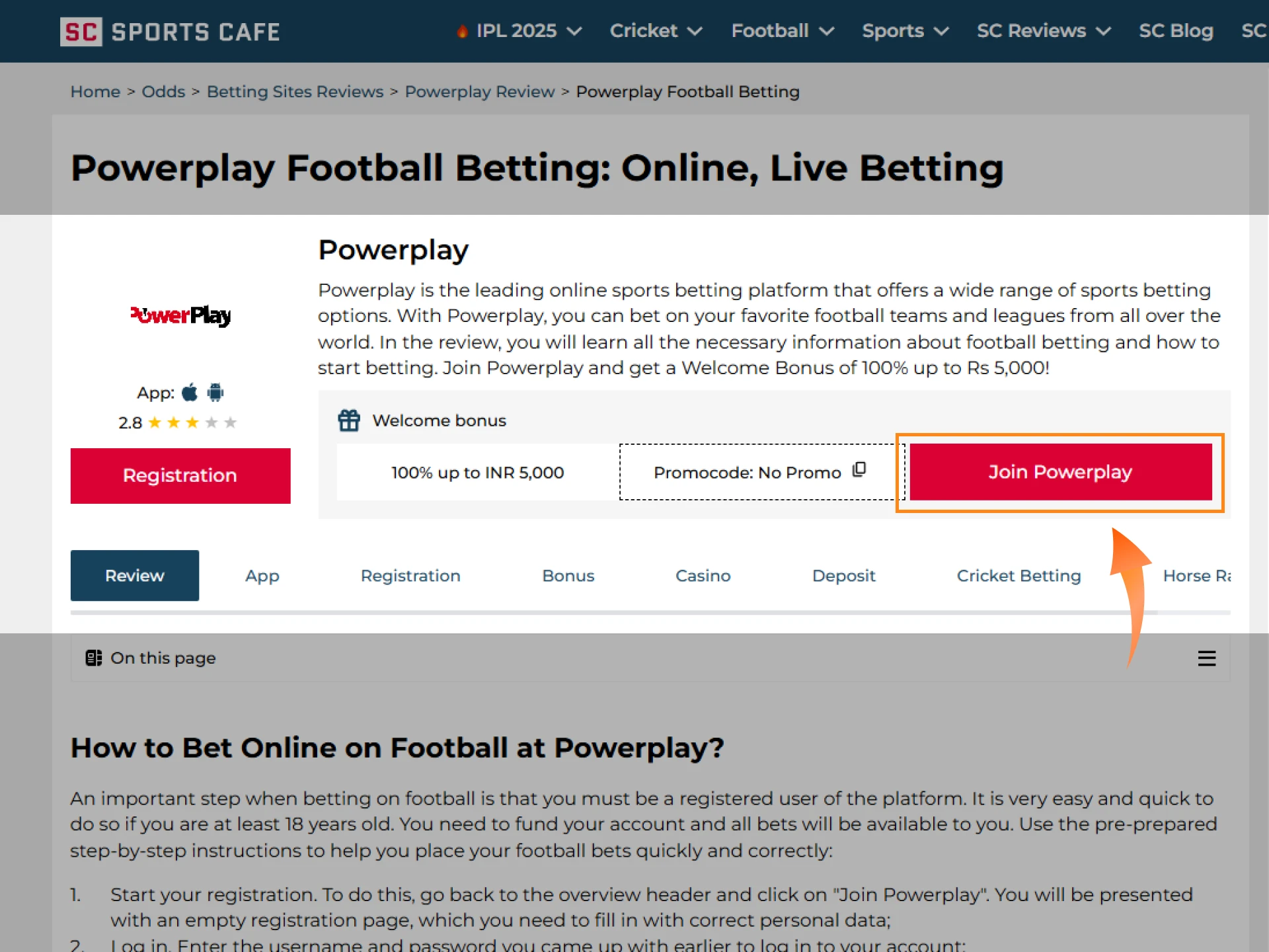Fast registration at PowerPlay online casino.