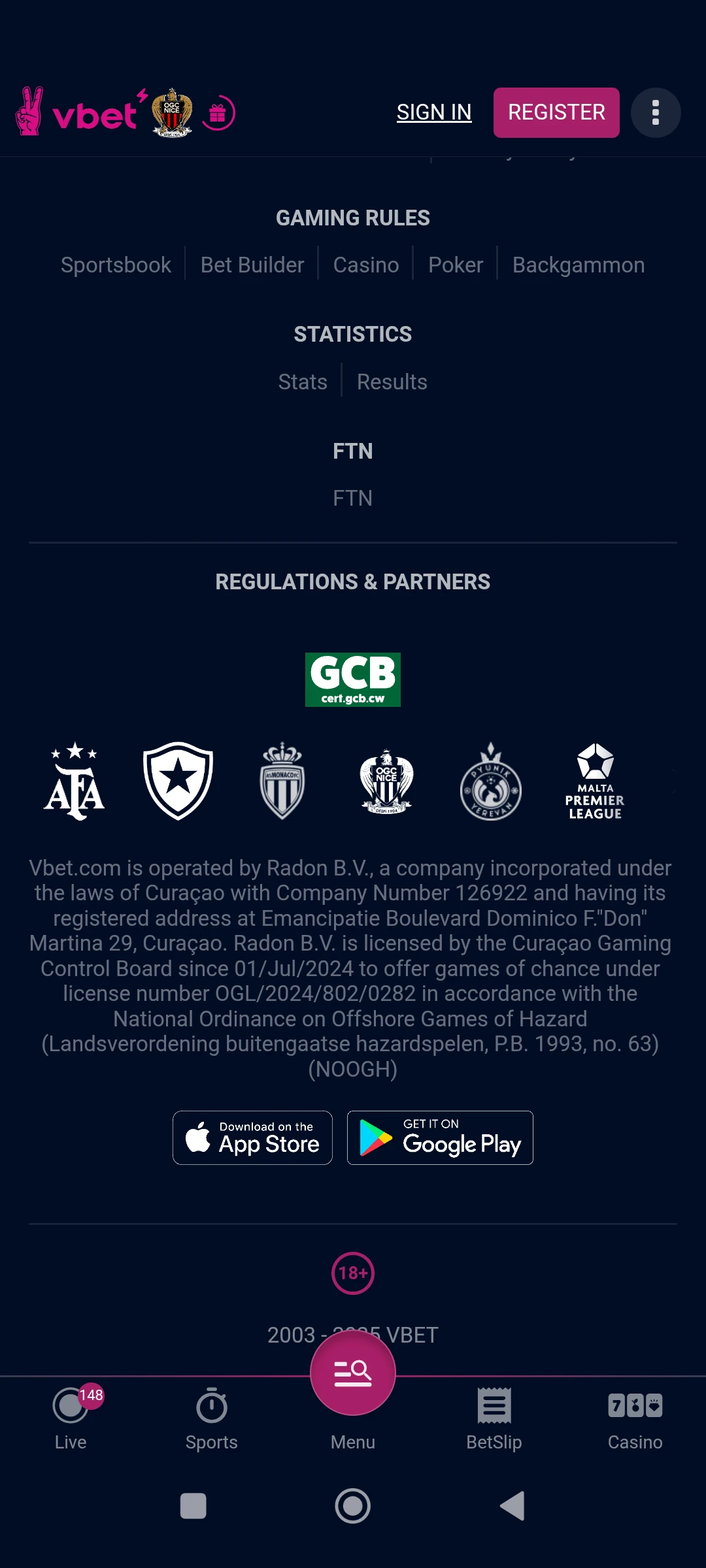 Section with android and iOS apps on Vbet mobile website.