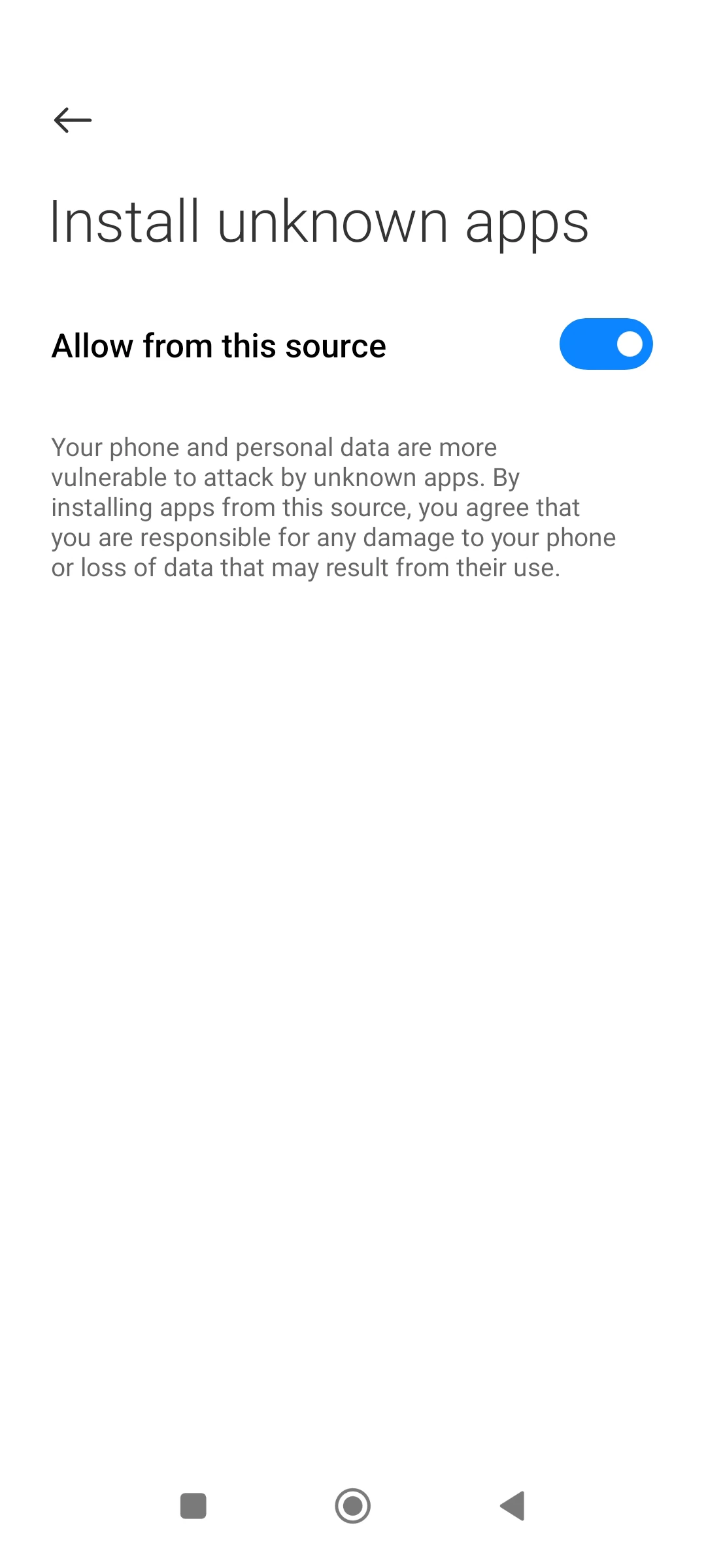 Allow installation from third-party sources in the phone settings.