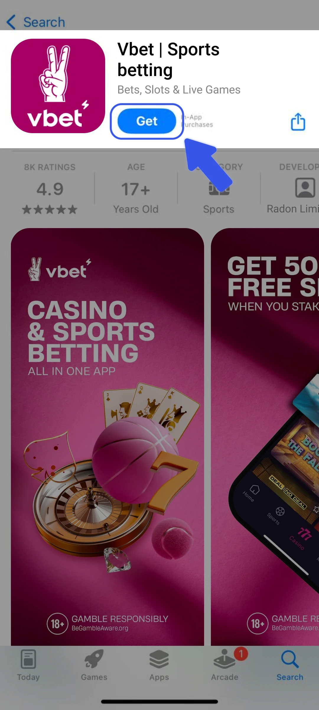 Tap the Get button to start the download.