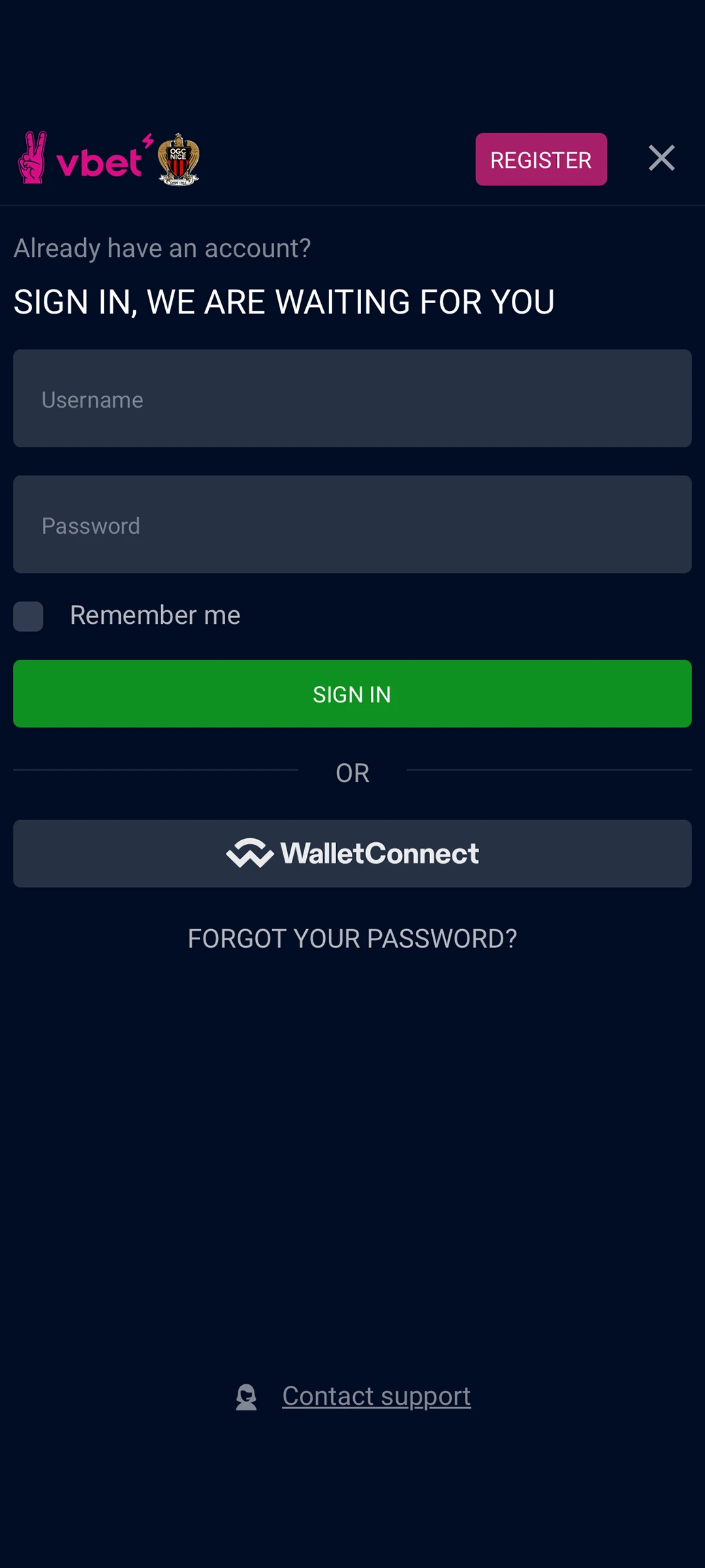 Sign in to the Vbet account on the app.