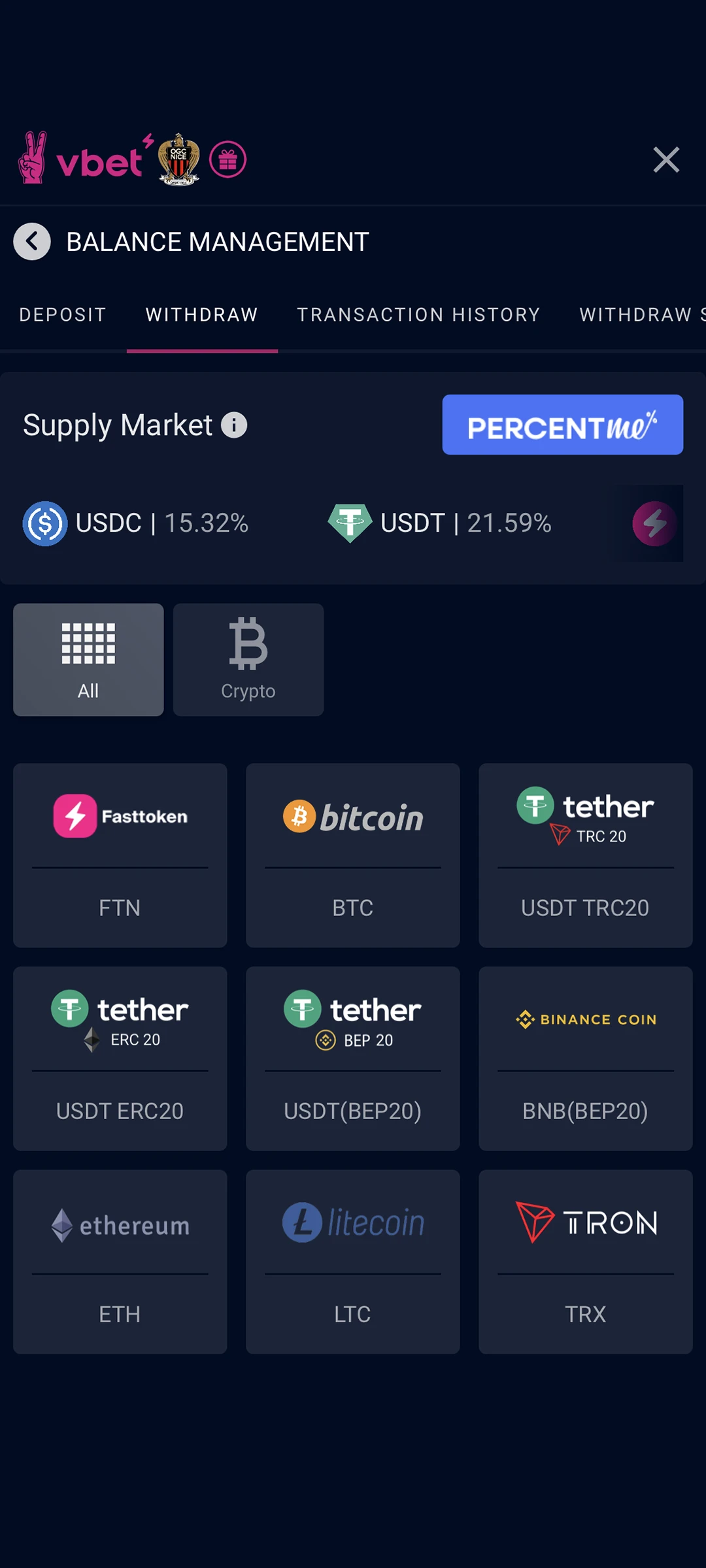 Select a withdrawal method.
