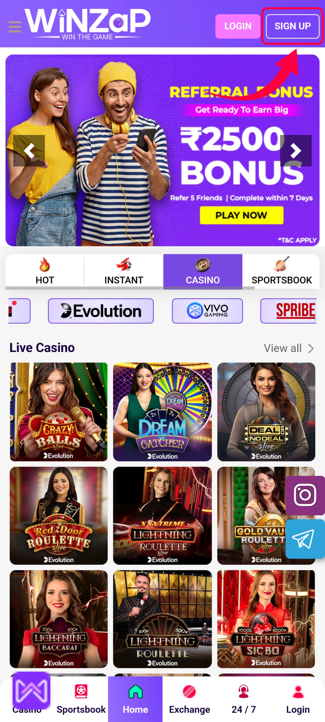 Press the “Sign up” button on the homepage.