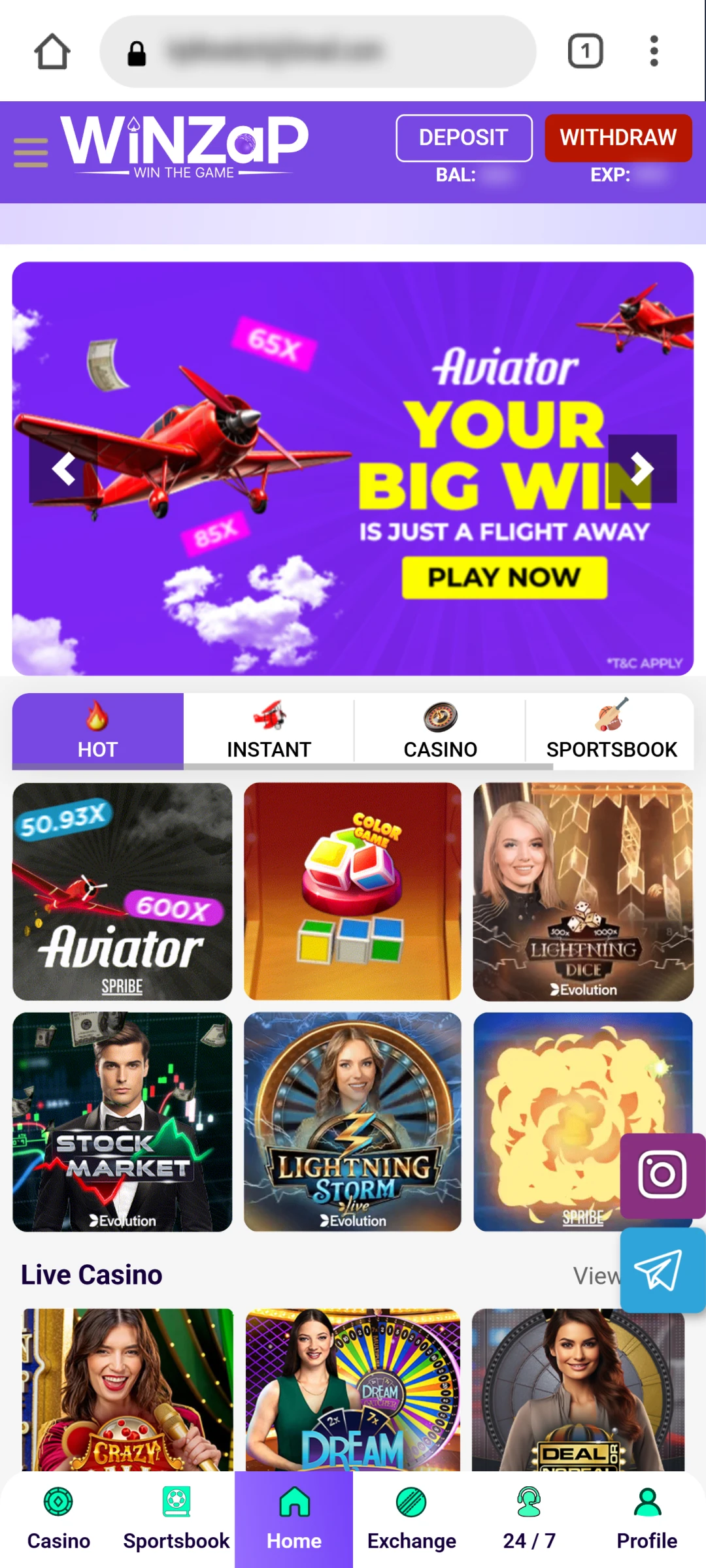 Visit the official Winzap India website through a browser.